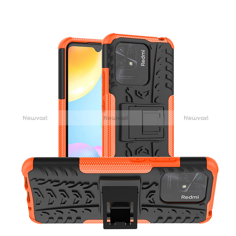 Silicone Matte Finish and Plastic Back Cover Case with Stand JX1 for Xiaomi Redmi 10C 4G