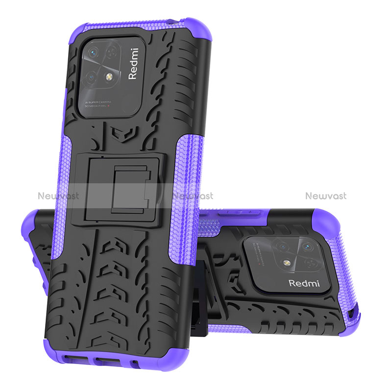 Silicone Matte Finish and Plastic Back Cover Case with Stand JX1 for Xiaomi Redmi 10C 4G Purple