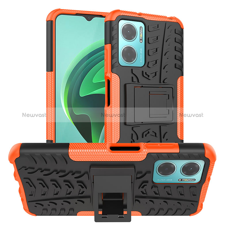 Silicone Matte Finish and Plastic Back Cover Case with Stand JX1 for Xiaomi Redmi 11 Prime 5G Orange