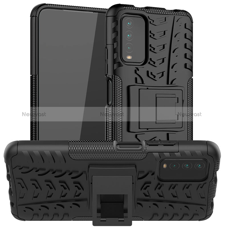 Silicone Matte Finish and Plastic Back Cover Case with Stand JX1 for Xiaomi Redmi 9 Power Black