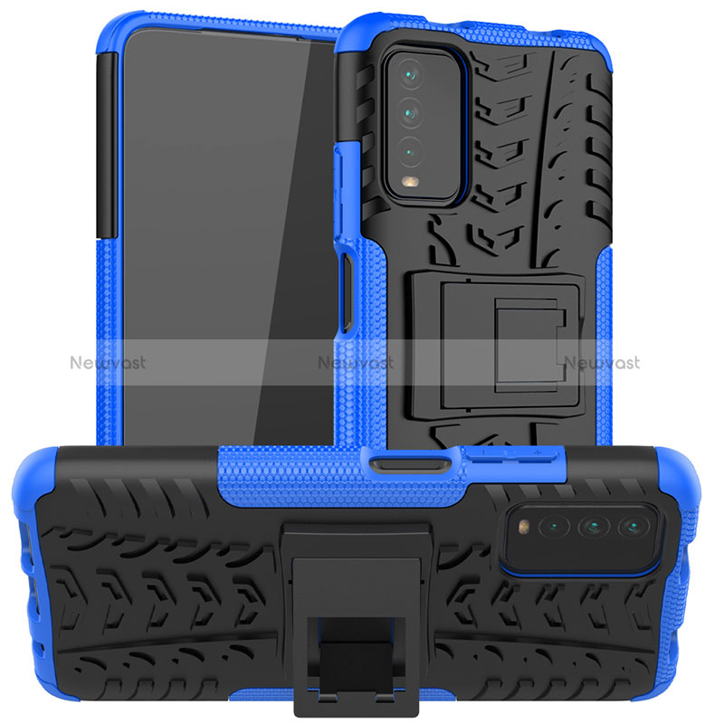 Silicone Matte Finish and Plastic Back Cover Case with Stand JX1 for Xiaomi Redmi 9 Power Blue