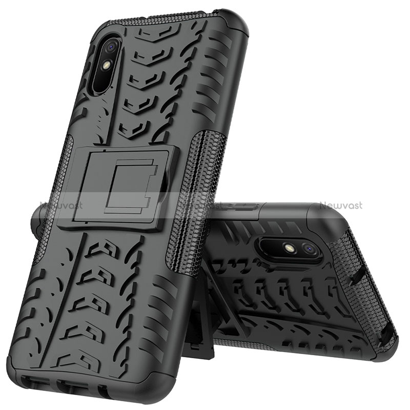 Silicone Matte Finish and Plastic Back Cover Case with Stand JX1 for Xiaomi Redmi 9A