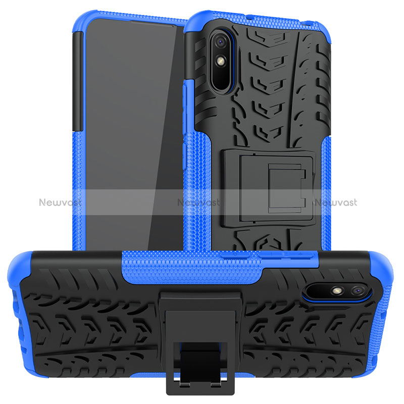 Silicone Matte Finish and Plastic Back Cover Case with Stand JX1 for Xiaomi Redmi 9A Blue