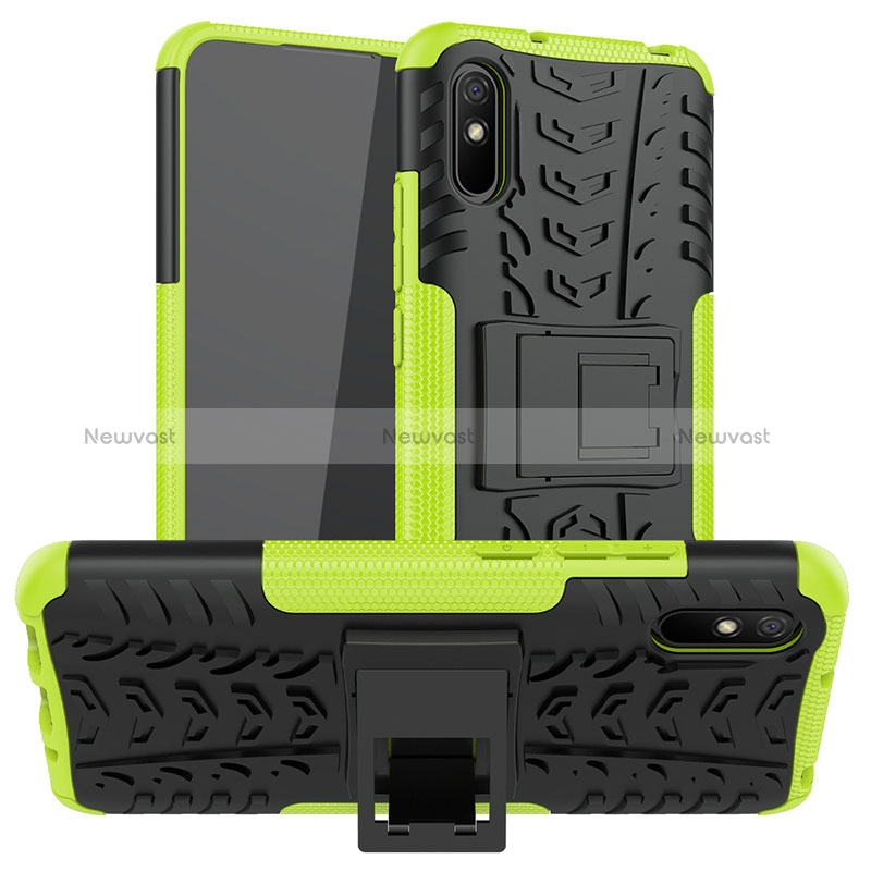 Silicone Matte Finish and Plastic Back Cover Case with Stand JX1 for Xiaomi Redmi 9A Green