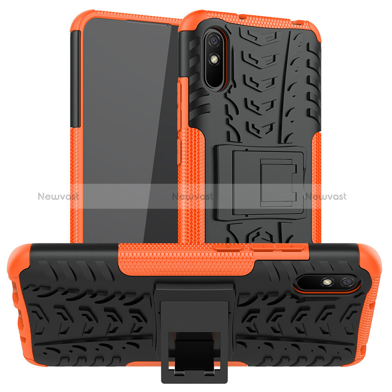 Silicone Matte Finish and Plastic Back Cover Case with Stand JX1 for Xiaomi Redmi 9A Orange