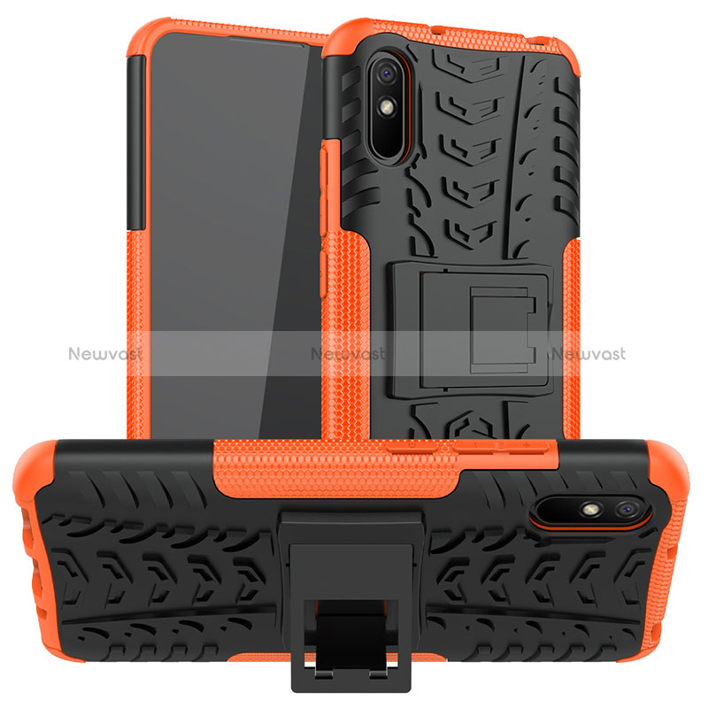 Silicone Matte Finish and Plastic Back Cover Case with Stand JX1 for Xiaomi Redmi 9i Orange