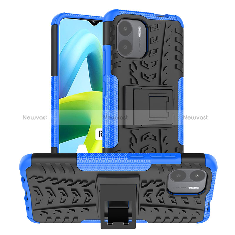 Silicone Matte Finish and Plastic Back Cover Case with Stand JX1 for Xiaomi Redmi A1 Blue