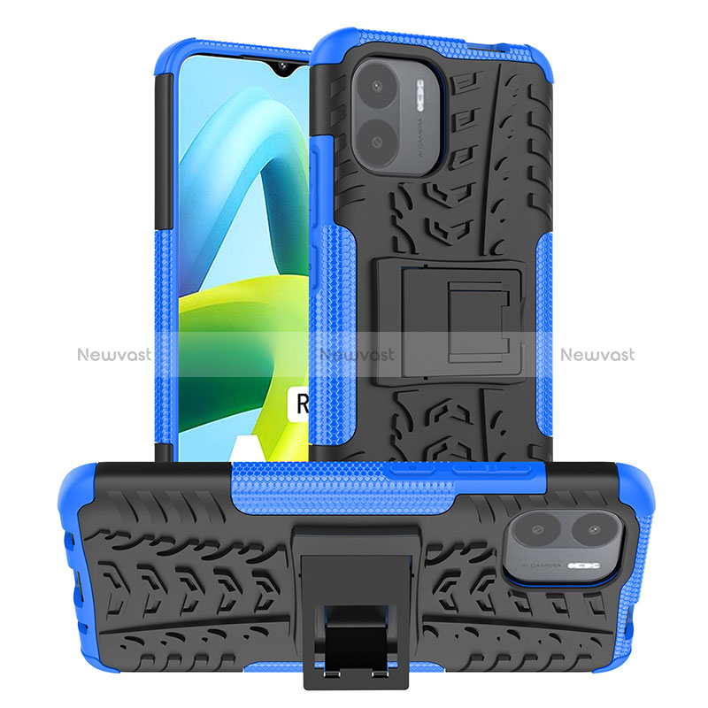 Silicone Matte Finish and Plastic Back Cover Case with Stand JX1 for Xiaomi Redmi A2 Plus Blue