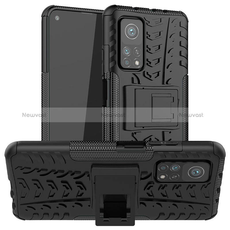 Silicone Matte Finish and Plastic Back Cover Case with Stand JX1 for Xiaomi Redmi K30S 5G Black