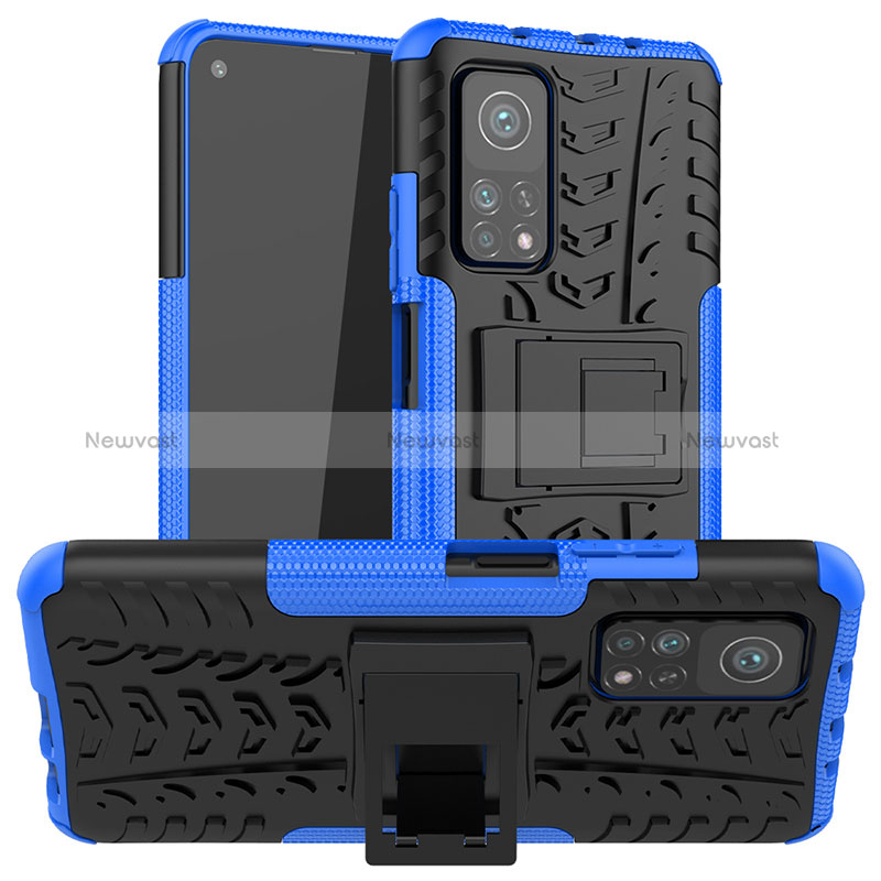 Silicone Matte Finish and Plastic Back Cover Case with Stand JX1 for Xiaomi Redmi K30S 5G Blue