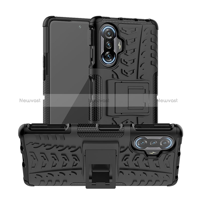 Silicone Matte Finish and Plastic Back Cover Case with Stand JX1 for Xiaomi Redmi K40 Gaming 5G Black