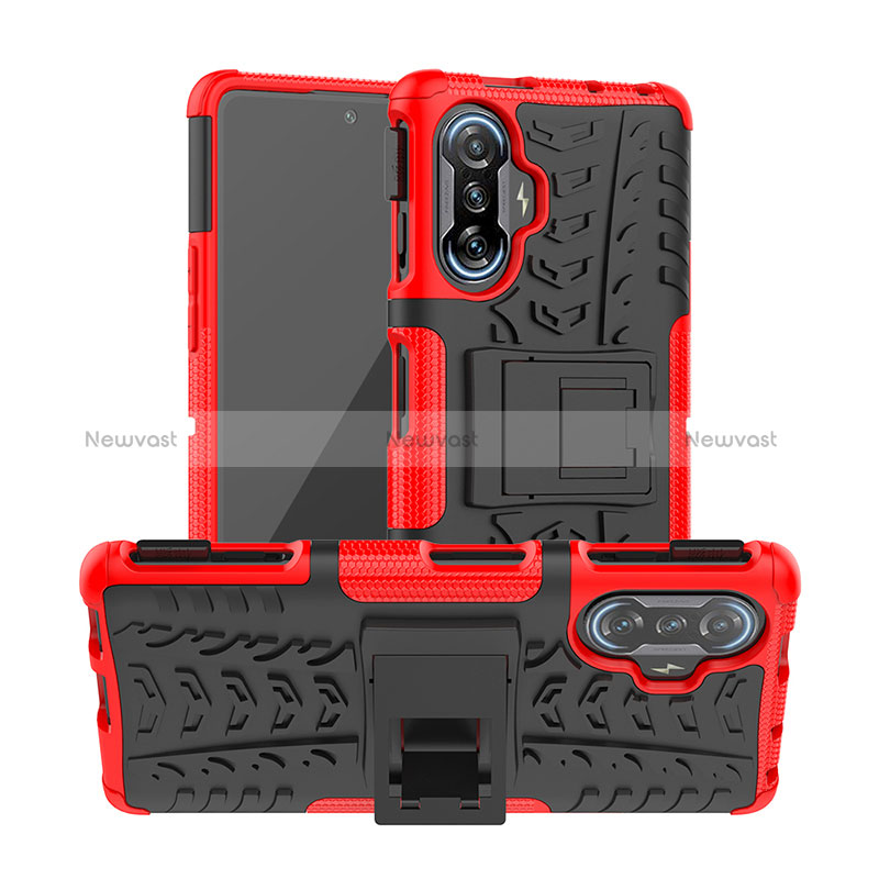 Silicone Matte Finish and Plastic Back Cover Case with Stand JX1 for Xiaomi Redmi K40 Gaming 5G Red