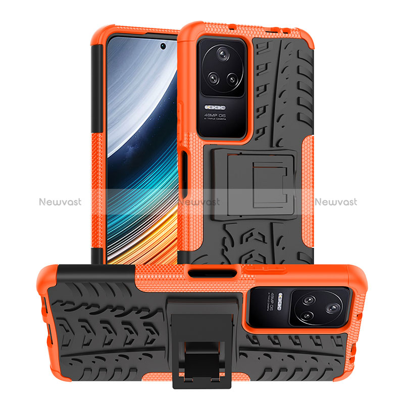 Silicone Matte Finish and Plastic Back Cover Case with Stand JX1 for Xiaomi Redmi K40S 5G Orange