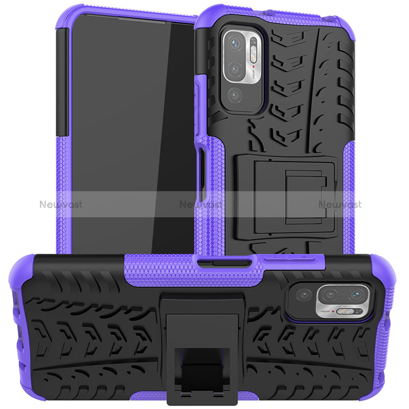 Silicone Matte Finish and Plastic Back Cover Case with Stand JX1 for Xiaomi Redmi Note 10 5G Purple