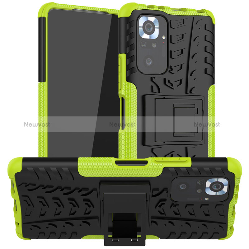 Silicone Matte Finish and Plastic Back Cover Case with Stand JX1 for Xiaomi Redmi Note 10 Pro 4G Green