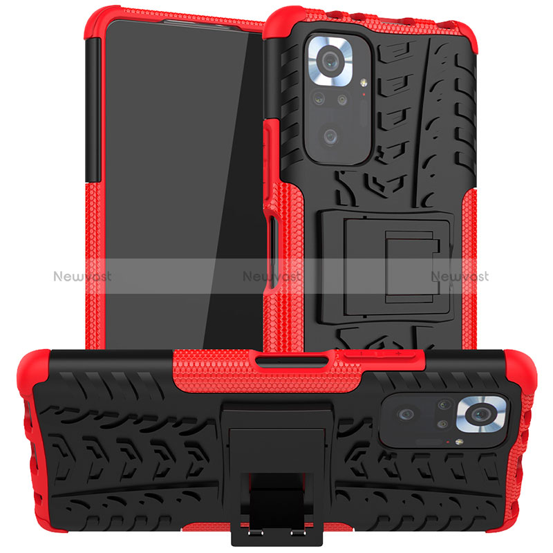 Silicone Matte Finish and Plastic Back Cover Case with Stand JX1 for Xiaomi Redmi Note 10 Pro Max Red