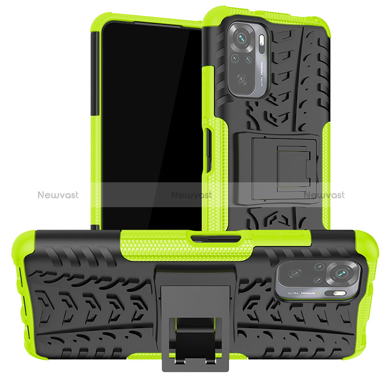 Silicone Matte Finish and Plastic Back Cover Case with Stand JX1 for Xiaomi Redmi Note 10S 4G Green