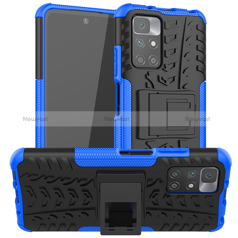 Silicone Matte Finish and Plastic Back Cover Case with Stand JX1 for Xiaomi Redmi Note 11 4G (2021) Blue