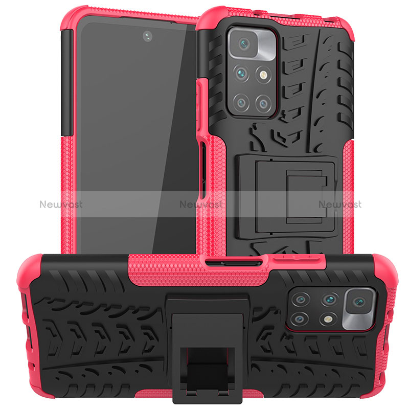 Silicone Matte Finish and Plastic Back Cover Case with Stand JX1 for Xiaomi Redmi Note 11 4G (2021) Hot Pink