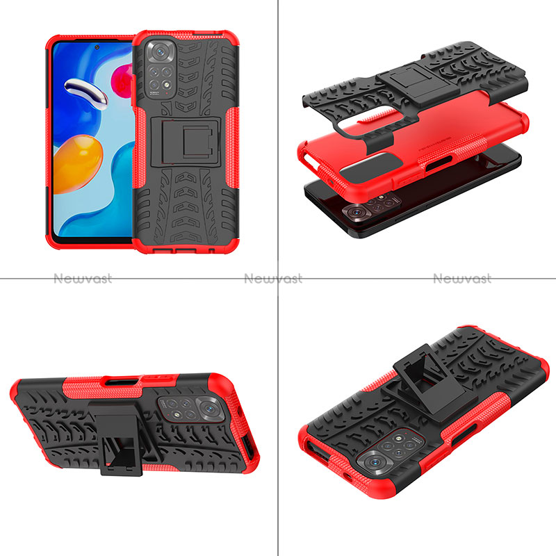 Silicone Matte Finish and Plastic Back Cover Case with Stand JX1 for Xiaomi Redmi Note 11 4G (2022)