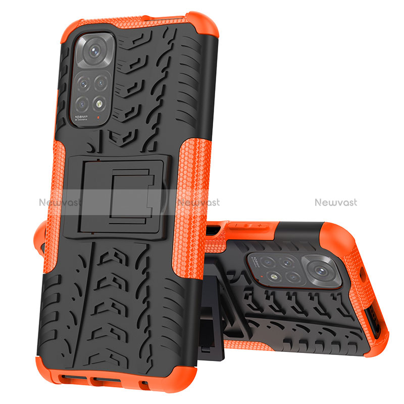 Silicone Matte Finish and Plastic Back Cover Case with Stand JX1 for Xiaomi Redmi Note 11 4G (2022) Orange