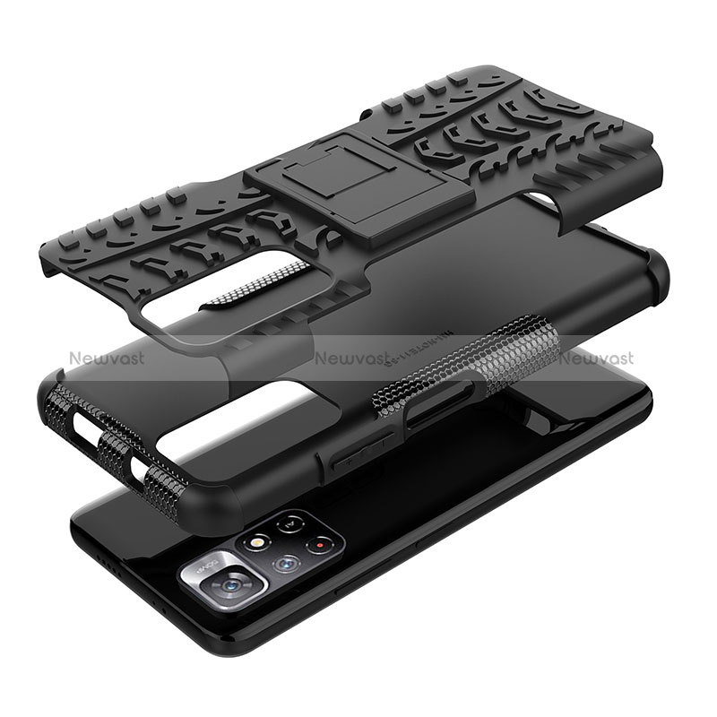 Silicone Matte Finish and Plastic Back Cover Case with Stand JX1 for Xiaomi Redmi Note 11 5G