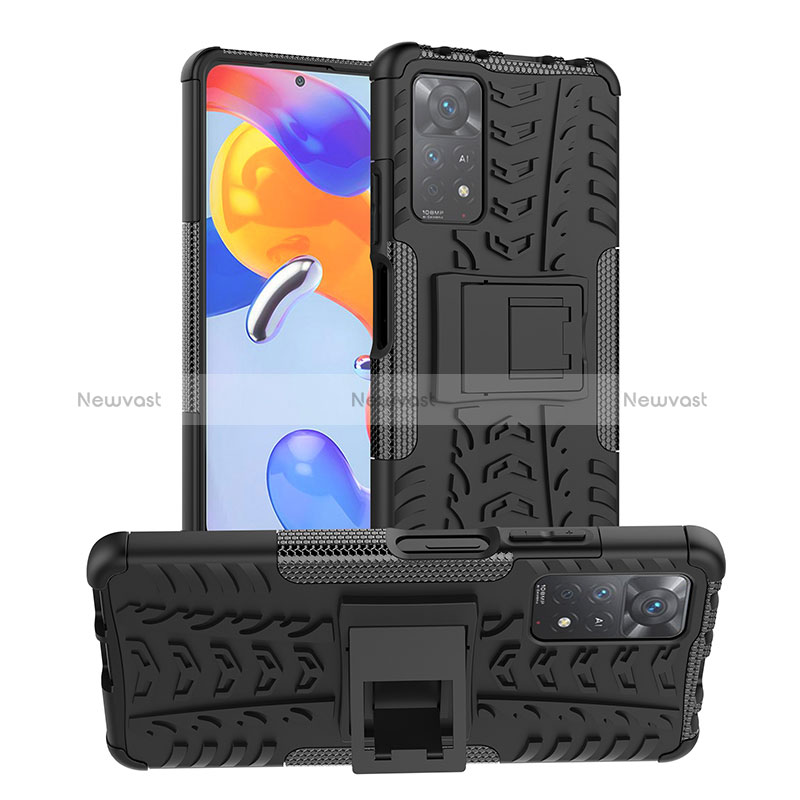 Silicone Matte Finish and Plastic Back Cover Case with Stand JX1 for Xiaomi Redmi Note 11 Pro 4G Black