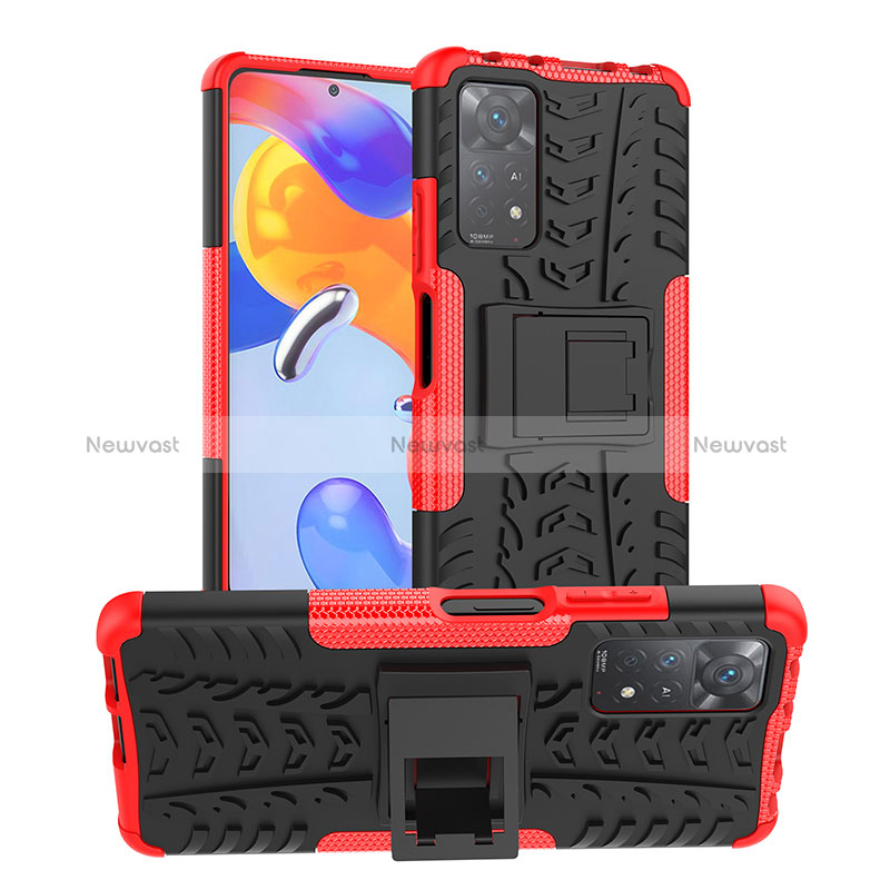 Silicone Matte Finish and Plastic Back Cover Case with Stand JX1 for Xiaomi Redmi Note 11 Pro 4G Red