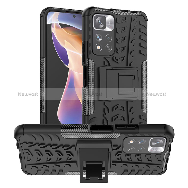 Silicone Matte Finish and Plastic Back Cover Case with Stand JX1 for Xiaomi Redmi Note 11 Pro+ Plus 5G Black