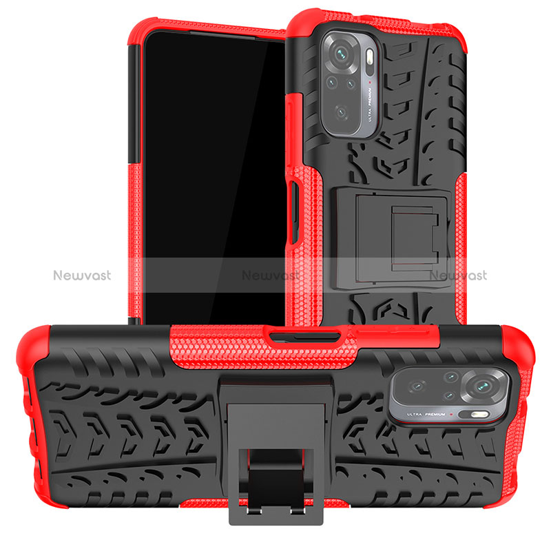 Silicone Matte Finish and Plastic Back Cover Case with Stand JX1 for Xiaomi Redmi Note 11 SE India 4G Red