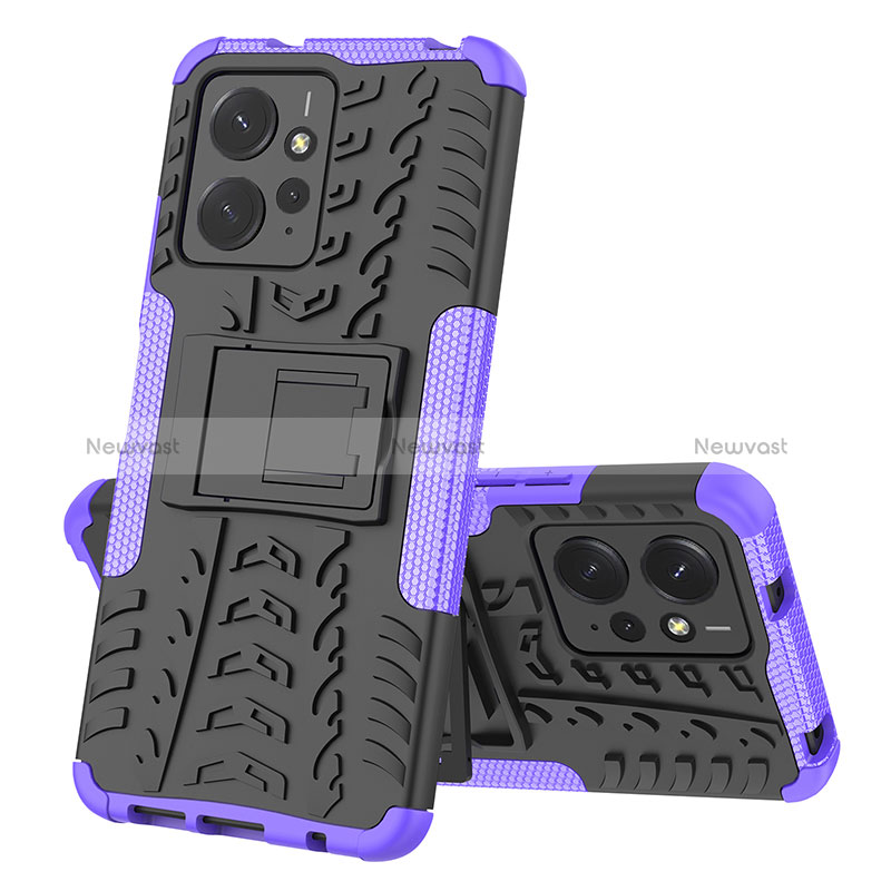 Silicone Matte Finish and Plastic Back Cover Case with Stand JX1 for Xiaomi Redmi Note 12 4G Purple