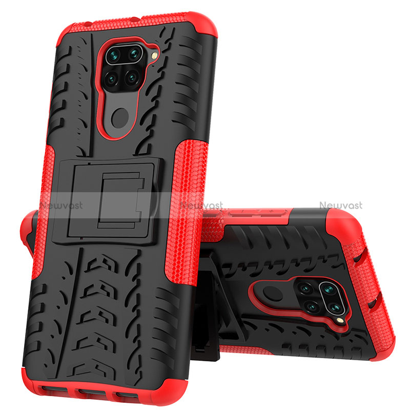 Silicone Matte Finish and Plastic Back Cover Case with Stand JX1 for Xiaomi Redmi Note 9