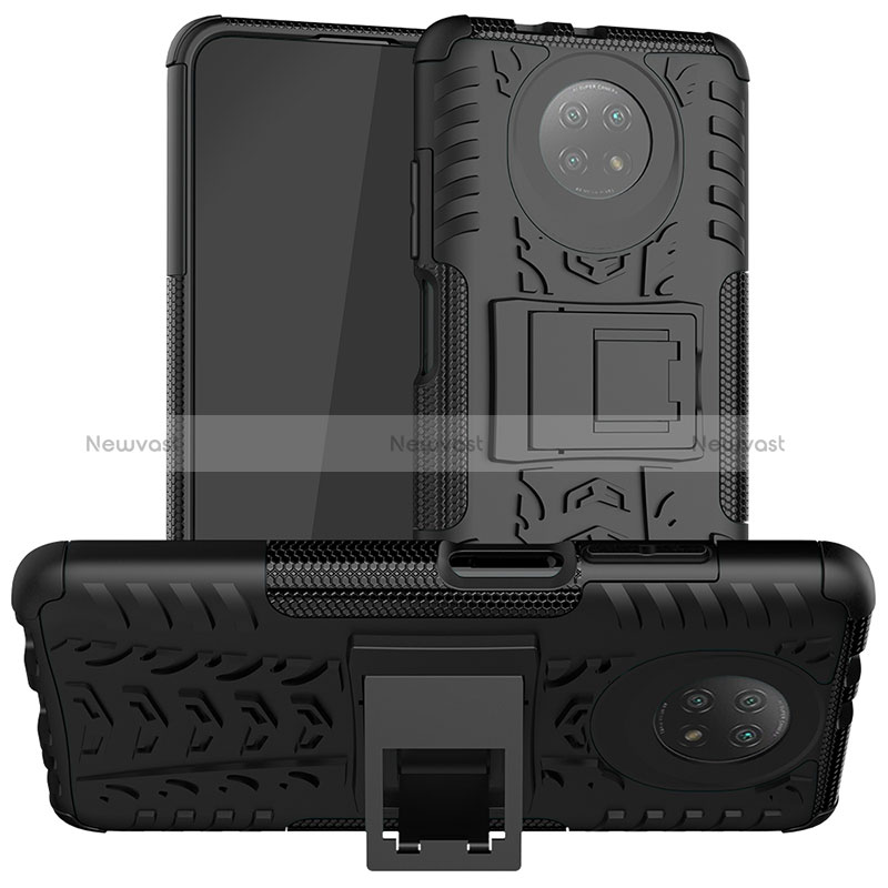 Silicone Matte Finish and Plastic Back Cover Case with Stand JX1 for Xiaomi Redmi Note 9 5G Black