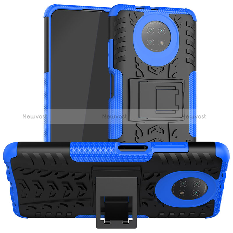 Silicone Matte Finish and Plastic Back Cover Case with Stand JX1 for Xiaomi Redmi Note 9 5G Blue