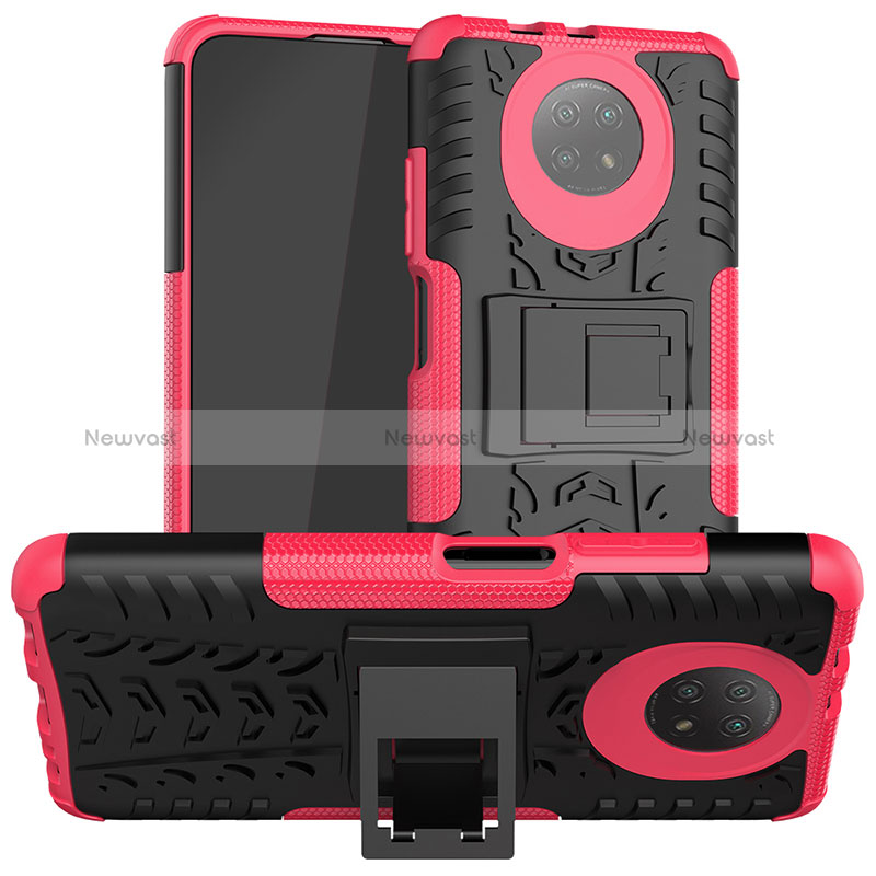 Silicone Matte Finish and Plastic Back Cover Case with Stand JX1 for Xiaomi Redmi Note 9 5G Hot Pink