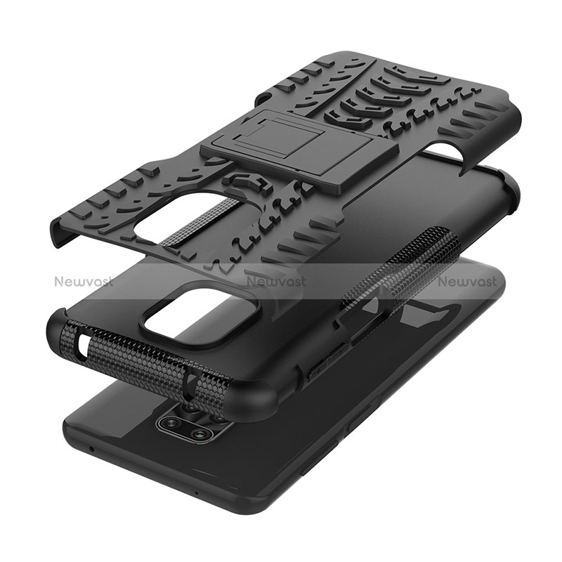Silicone Matte Finish and Plastic Back Cover Case with Stand JX1 for Xiaomi Redmi Note 9 Pro Max