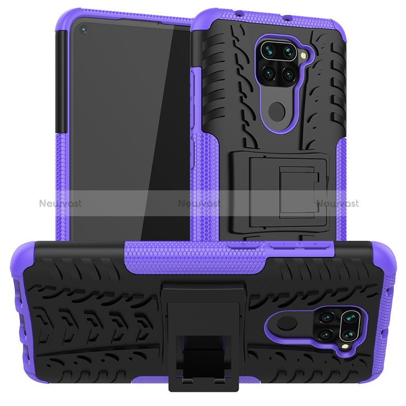 Silicone Matte Finish and Plastic Back Cover Case with Stand JX1 for Xiaomi Redmi Note 9 Purple