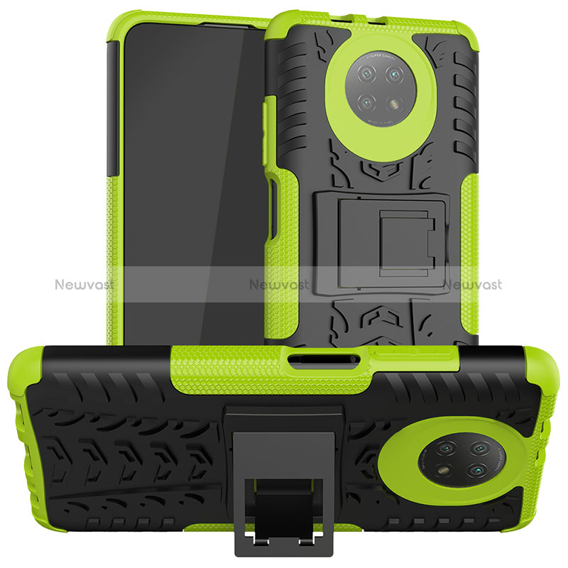 Silicone Matte Finish and Plastic Back Cover Case with Stand JX1 for Xiaomi Redmi Note 9T 5G Green