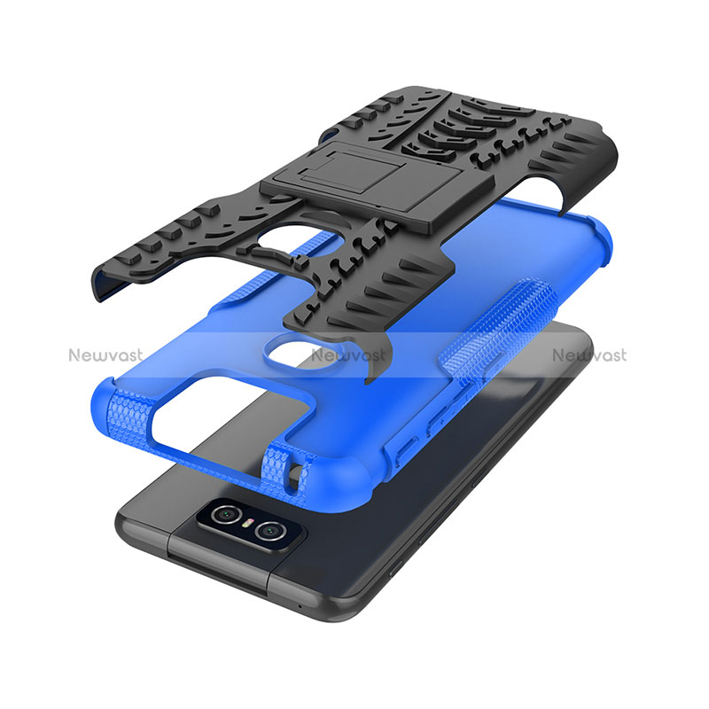 Silicone Matte Finish and Plastic Back Cover Case with Stand JX2 for Asus Zenfone 6 ZS630KL