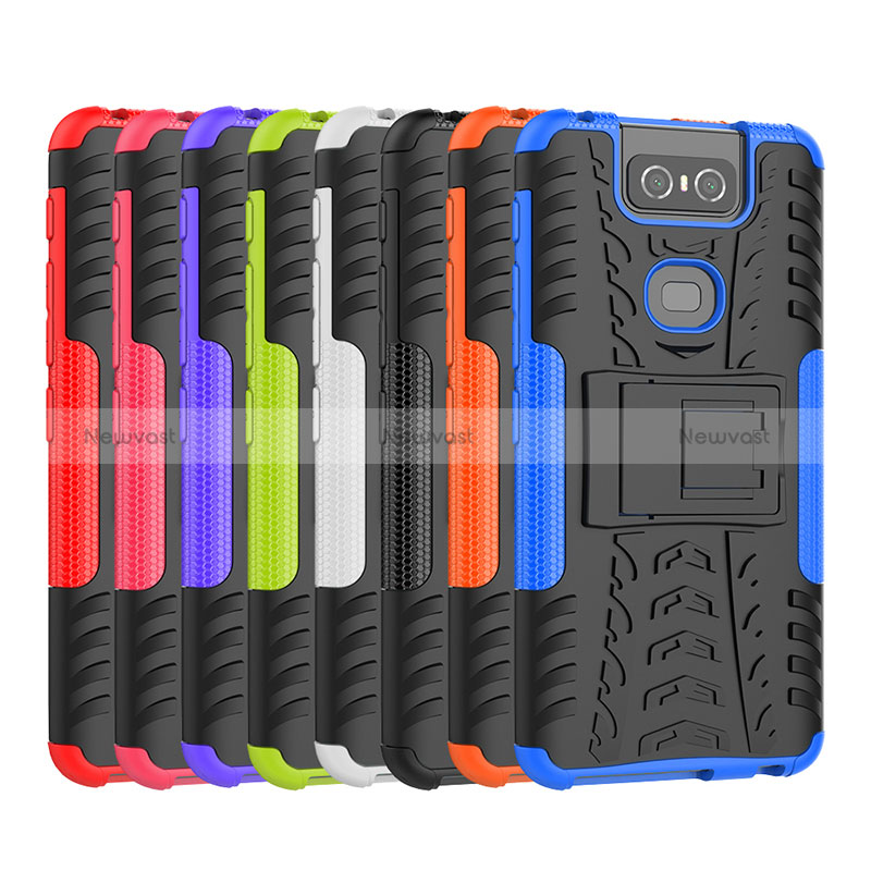 Silicone Matte Finish and Plastic Back Cover Case with Stand JX2 for Asus Zenfone 6 ZS630KL