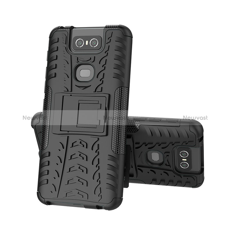 Silicone Matte Finish and Plastic Back Cover Case with Stand JX2 for Asus Zenfone 6 ZS630KL