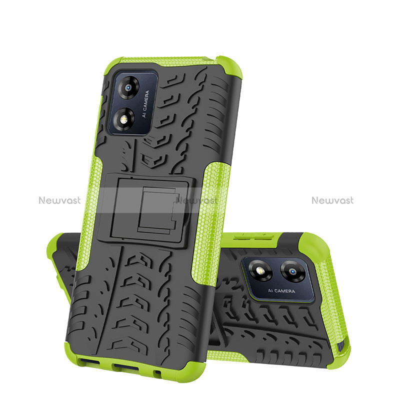 Silicone Matte Finish and Plastic Back Cover Case with Stand JX2 for Motorola Moto E13