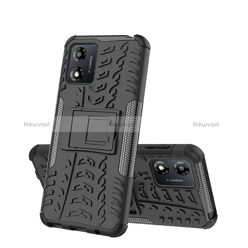 Silicone Matte Finish and Plastic Back Cover Case with Stand JX2 for Motorola Moto E13 Black