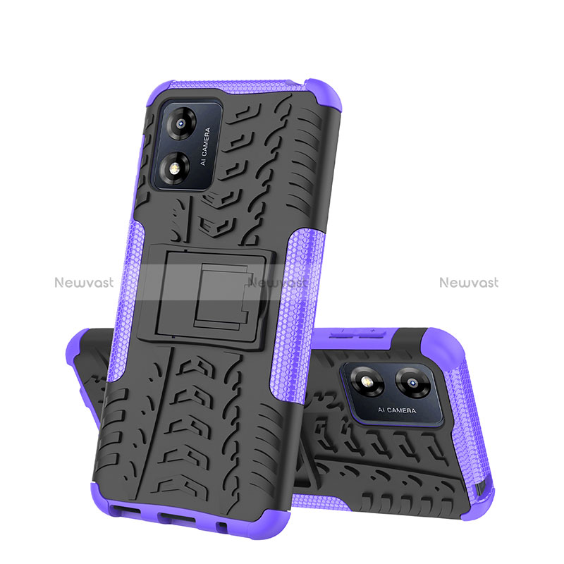 Silicone Matte Finish and Plastic Back Cover Case with Stand JX2 for Motorola Moto E13 Purple