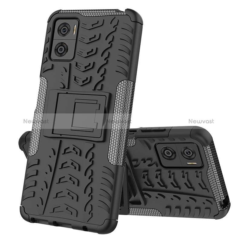 Silicone Matte Finish and Plastic Back Cover Case with Stand JX2 for Motorola Moto E22