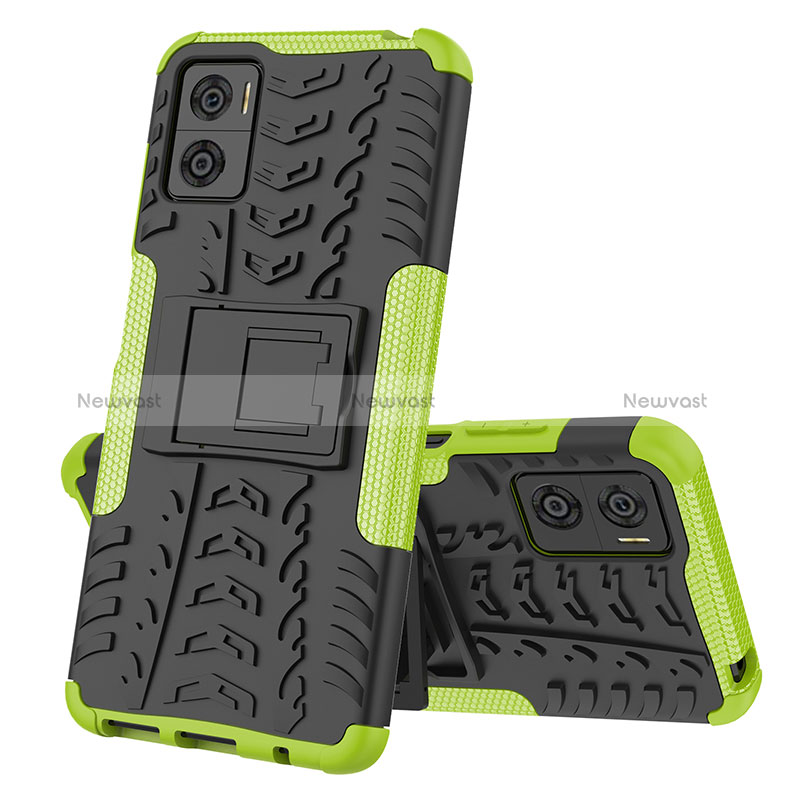 Silicone Matte Finish and Plastic Back Cover Case with Stand JX2 for Motorola Moto E22