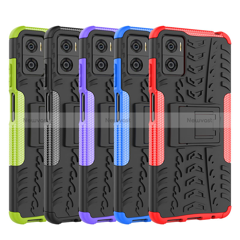 Silicone Matte Finish and Plastic Back Cover Case with Stand JX2 for Motorola Moto E22i