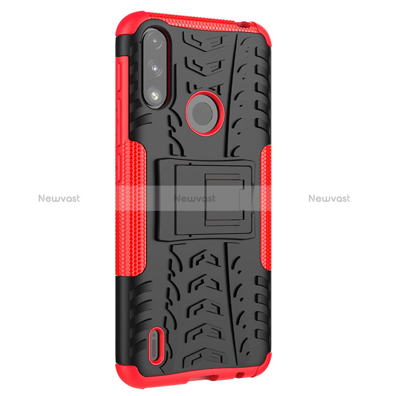 Silicone Matte Finish and Plastic Back Cover Case with Stand JX2 for Motorola Moto E7 Power