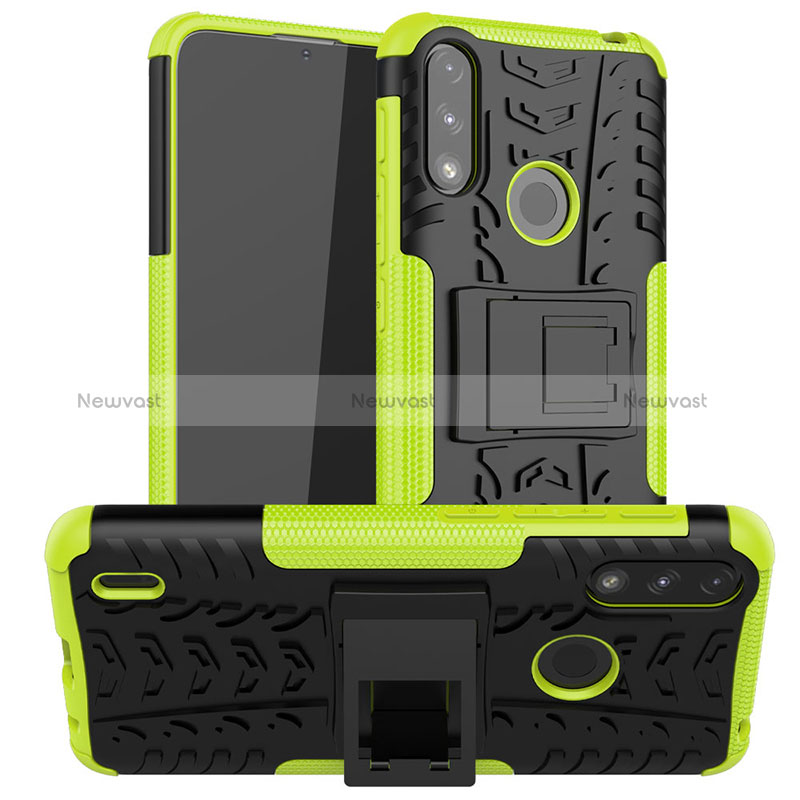 Silicone Matte Finish and Plastic Back Cover Case with Stand JX2 for Motorola Moto E7 Power