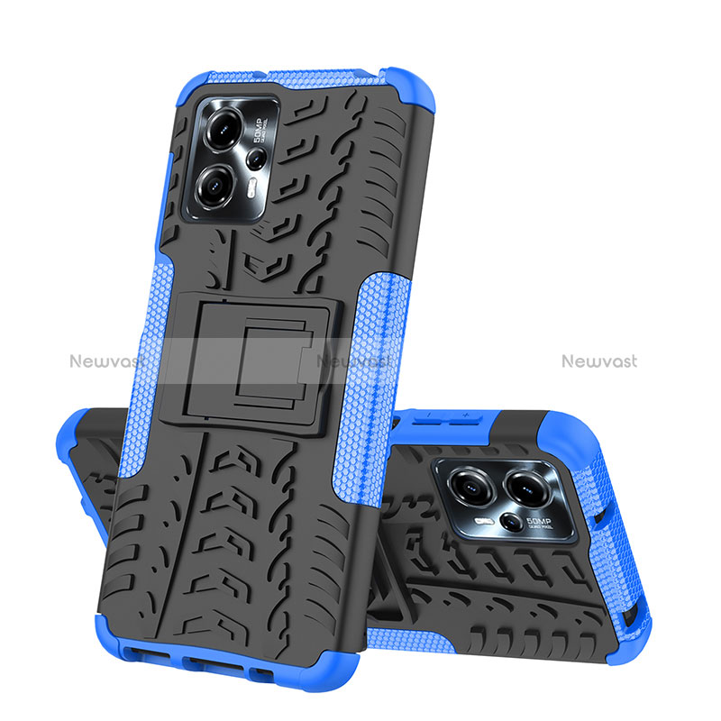 Silicone Matte Finish and Plastic Back Cover Case with Stand JX2 for Motorola Moto G23 Blue